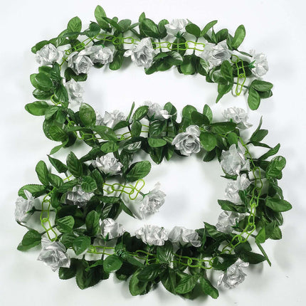 AliKopy 6ft UV Protected Silver Artificial Silk Rose Garland