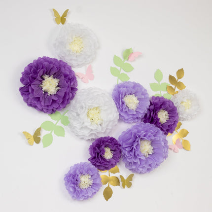 AliKopy 21-Piece Tissue Paper Flower Decor Kit - White & Purple, 3D De