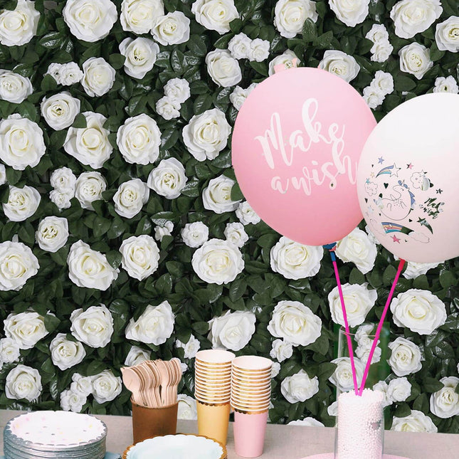 AliKopy 3 Sq Ft Easy-Install White Silk Rose Wall Panel Backdrop