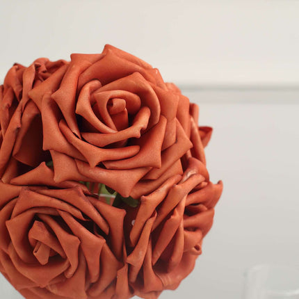 AliKopy 24 Roses 5" Terracotta Foam Flowers with Stem Wire & Leaves