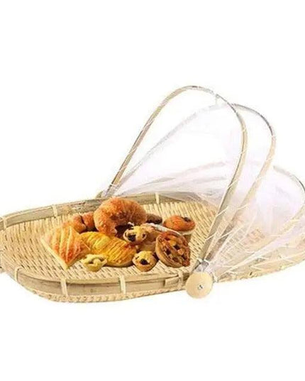Sustainable Handcrafted Rattan Storage Basket with Protective Mesh Lid for Kitchen Use