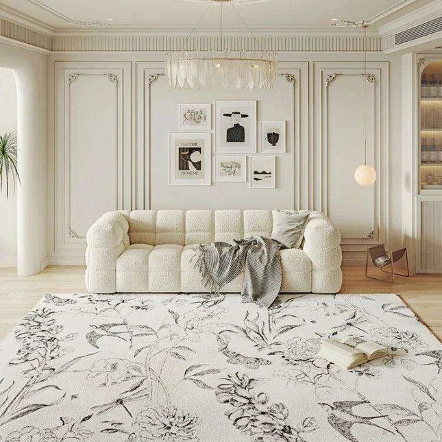 Luxurious White French Swallow Design Area Rug - Elevate Your Home's Elegance
