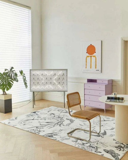 Luxurious White French Swallow Design Area Rug - Elevate Your Home's Elegance