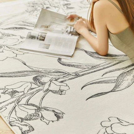 Luxurious White French Swallow Design Area Rug - Elevate Your Home's Elegance