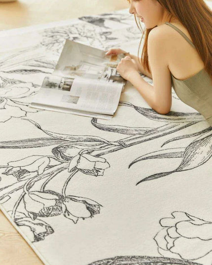 Luxurious White French Swallow Design Area Rug - Elevate Your Home's Elegance
