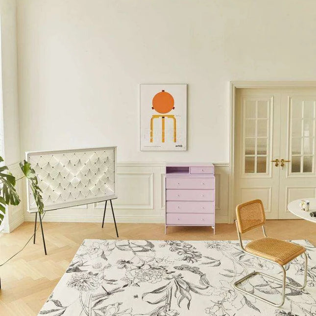 Luxurious White French Swallow Design Area Rug - Elevate Your Home's Elegance