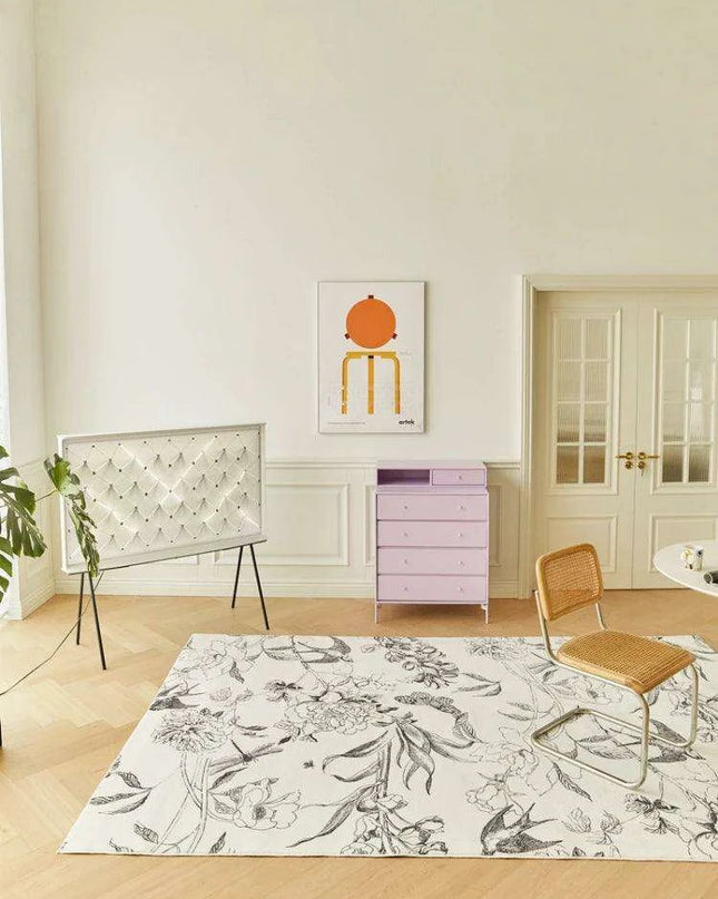 Luxurious White French Swallow Design Area Rug - Elevate Your Home's Elegance