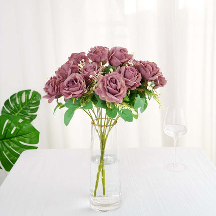 AliKopy 18" Real Touch Dusty Rose Artificial Flower Bouquet, Silk Stem