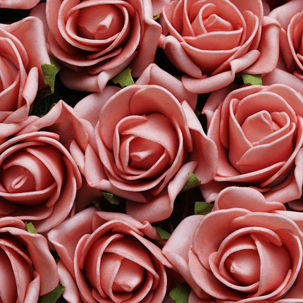 AliKopy 24 Dusty Rose Artificial Foam Flowers with Stem & Leaves