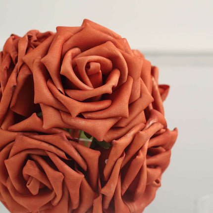 AliKopy 24 Roses 5" Terracotta Foam Flowers with Stem Wire & Leaves