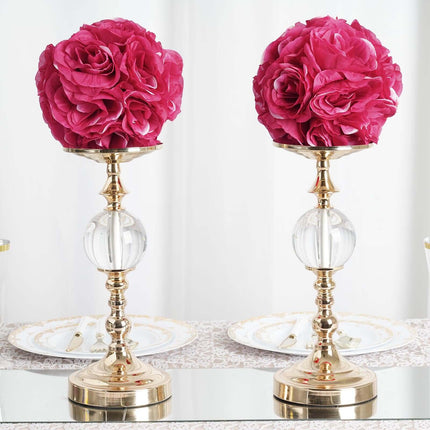 AliKopy 2 Pack 7" Fuchsia Silk Rose Kissing Ball - Elegant Floral Deco
