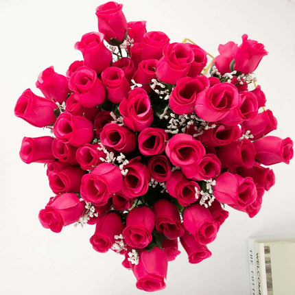 AliKopy 12 Premium Fuchsia Silk Rose Bud Bouquets - Realistic & Durabl