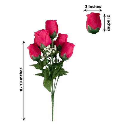 AliKopy 12 Premium Fuchsia Silk Rose Bud Bouquets - Realistic & Durabl