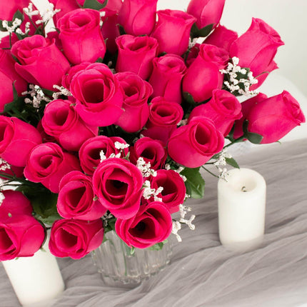 AliKopy 12 Premium Fuchsia Silk Rose Bud Bouquets - Realistic & Durabl