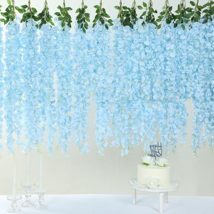 AliKopy 42" Silk Wisteria Flower Garland - Light Blue, 5 Full Strands