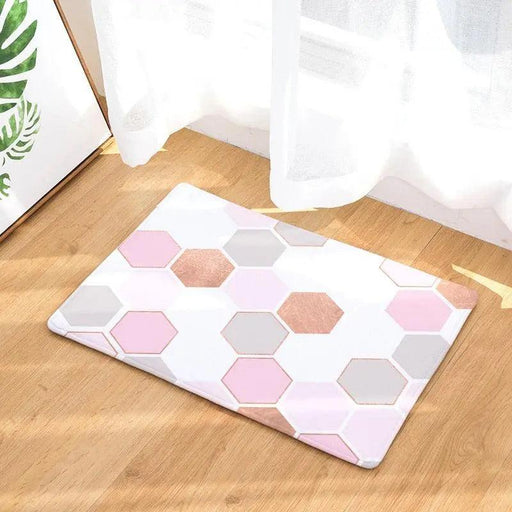 Chic Pink Champagne Geometric Hexagon Honeycomb Rug - Stylish Room Accent