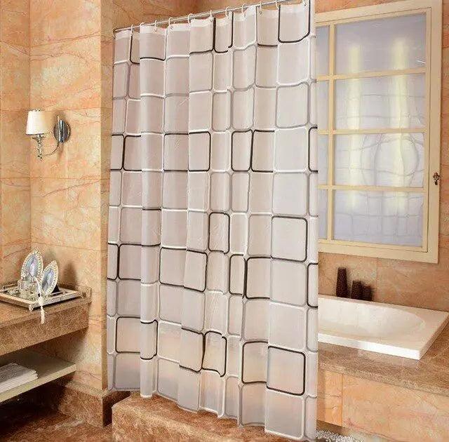 Stylish Geometric Bathroom Curtain with Waterproof Design