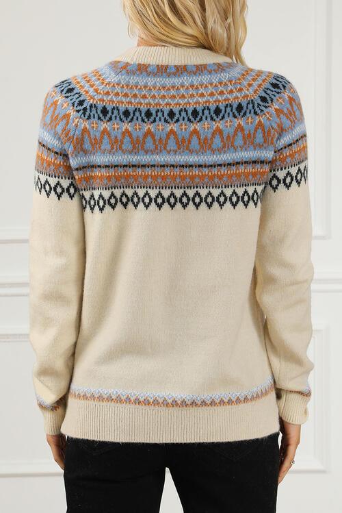 Chic Geometric Print Long Sleeve Sweater