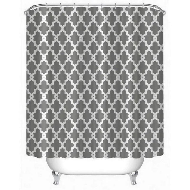 Chic Waterproof Geometric Shower Curtain Set with 12 Hooks