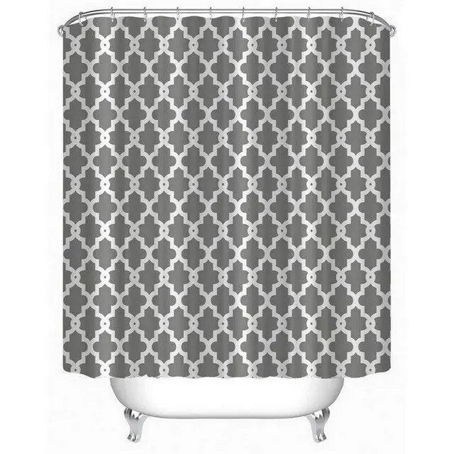 Geometric Elegance Waterproof Shower Curtain Set with 12 Hooks