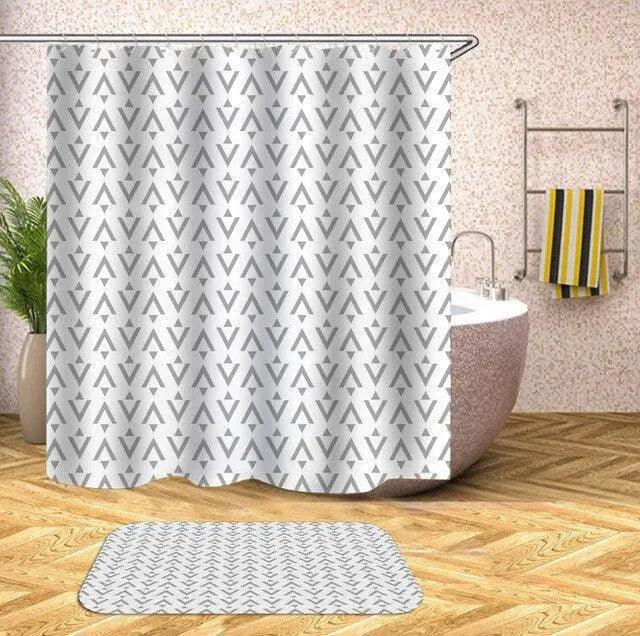 Geometric Patterned Shower Curtain with Water-Resistant Finish