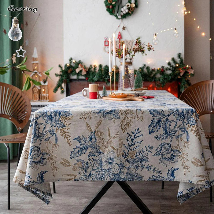 Festive Christmas Village Linen/Polyester Tablecloth Set - Colorful Cover for Holiday Home Decor