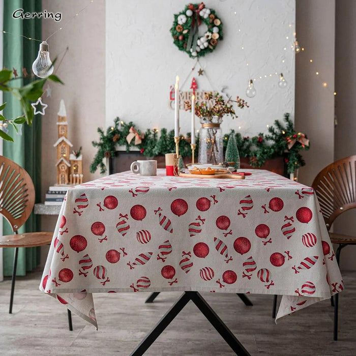 Festive Christmas Village Linen/Polyester Tablecloth Set - Colorful Cover for Holiday Home Decor