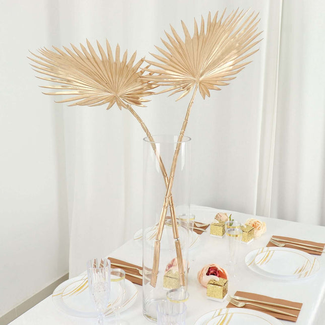 AliKopy 2-Pack Metallic Gold Palm Leaf Stems - 34" Faux Plant Decor