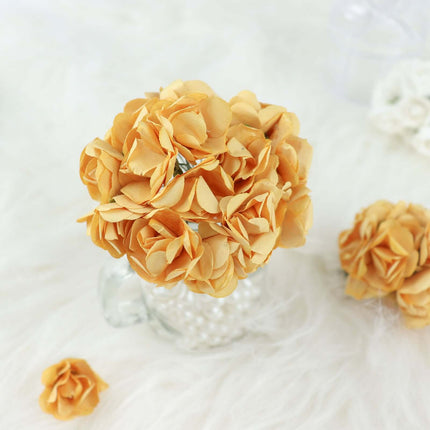 AliKopy 144 Gold Paper Mini Craft Roses - DIY, Wire Stems Included