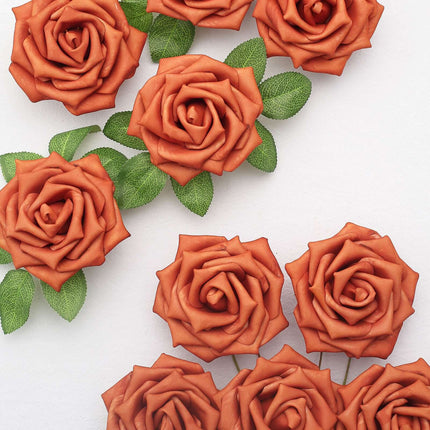 AliKopy 24 Roses 5" Terracotta Foam Flowers with Stem Wire & Leaves
