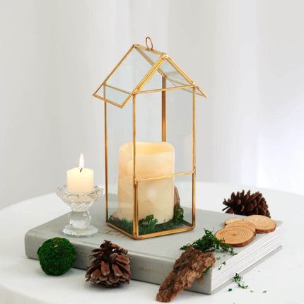 AliKopy Glass Terrarium Hanging Lantern - Gold Metal Design, 11" for A