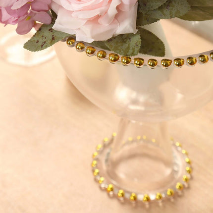 AliKopy 8" Clear Glass Compote Bowl with Gold Beaded Rim & Footed Base
