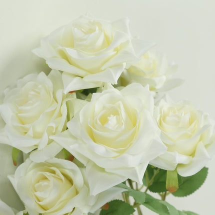 AliKopy 2 Bouquets 17" Ivory Real Touch Silk Rose Bushes - Lifesize &