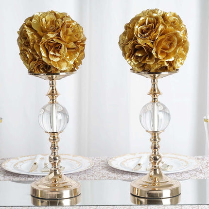 AliKopy 2 Pack 7" Gold Silk Rose Kissing Ball - Elegant Faux Flowers