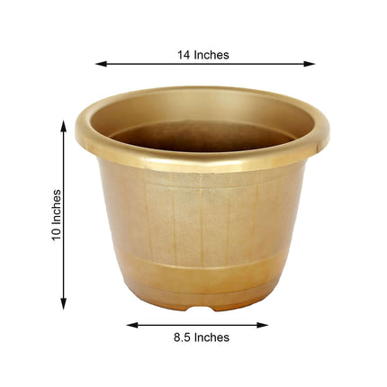 AliKopy 14" Gold Shiny Large Barrel Planter Pot - Indoor/Outdoor Decor