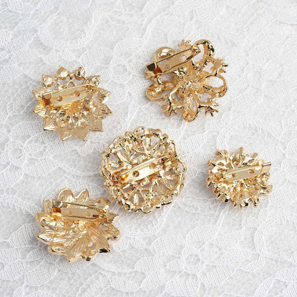 AliKopy 5 Pack Gold Plated Rhinestone Brooches - Floral Sash Pins