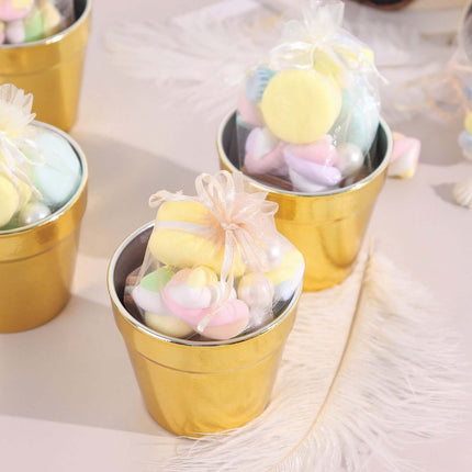 AliKopy 6 Pack 3" Gold Plastic Party Favor Buckets, Mini Planters