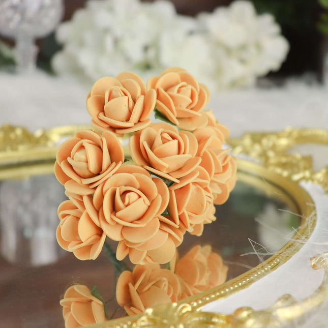 AliKopy 48 Real Touch Gold Foam Rose Buds with Stem for DIY Crafts