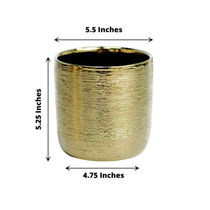 AliKopy 2-Pack Metallic Gold Ceramic Plant Pots - Textured Design, 5