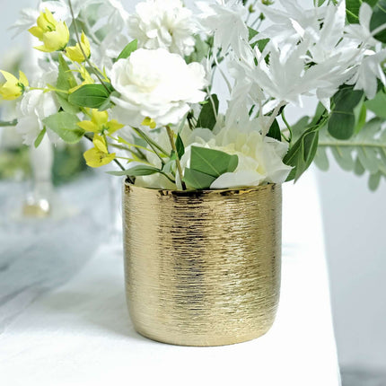 AliKopy 2-Pack Metallic Gold Ceramic Plant Pots - Textured Design, 5