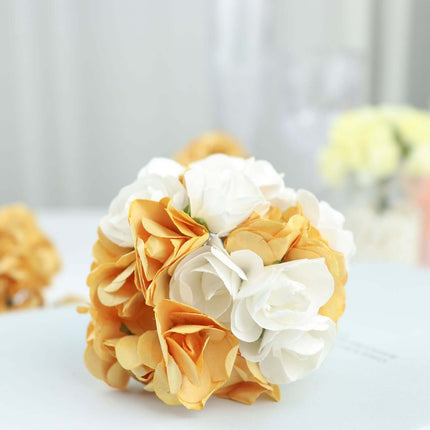 AliKopy 144 Gold Paper Mini Craft Roses - DIY, Wire Stems Included
