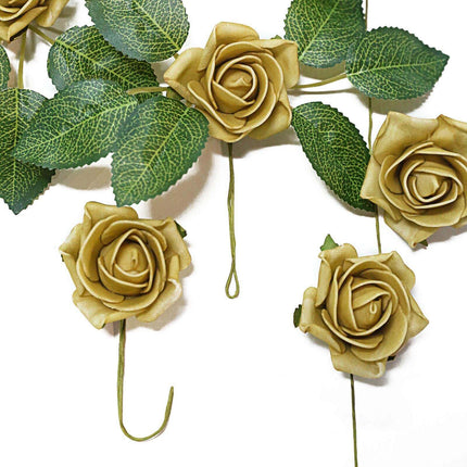 AliKopy 24 Gold Artificial Foam Roses - 2" with Stem Wire & Leaves