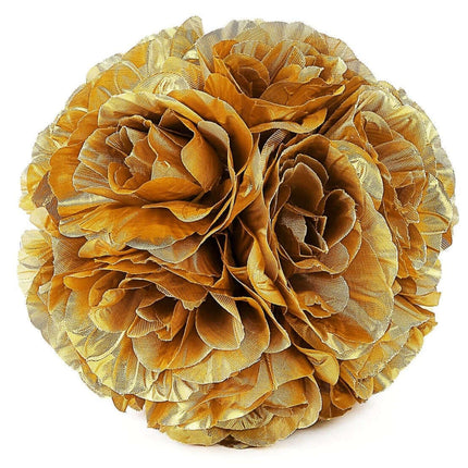 AliKopy 2 Pack 7" Gold Silk Rose Kissing Ball - Elegant Faux Flowers