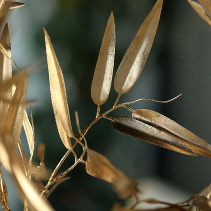 AliKopy 2-Pack Gold Metallic Bamboo Leaf Branches - Shiny Faux Stems
