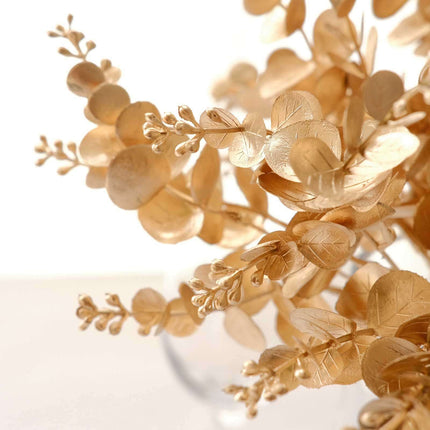 AliKopy 4-Pack Metallic Gold Eucalyptus Leaves - 12" Faux Plant Spray