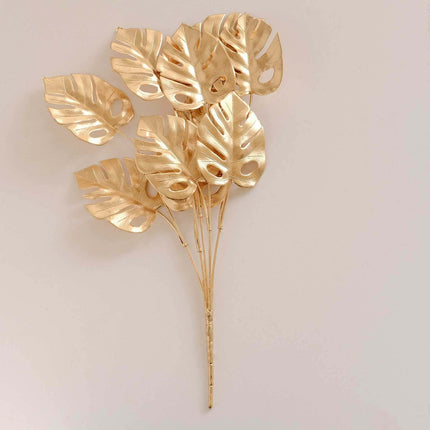 AliKopy 4-Pack Metallic Gold Artificial Monstera Leaves - 14" Decor