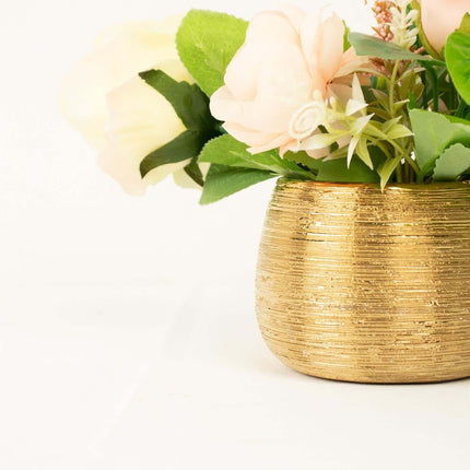 AliKopy 4-Pack Gold Textured Round Ceramic Flower Vase Pots - 3" Indoo