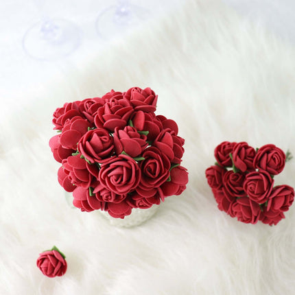 AliKopy 48 Burgundy Real Touch Foam Rose Buds with Stems - DIY Craft F