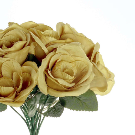 AliKopy 12" Gold Velvet-Like Artificial Rose Bouquet, Lifelike Design