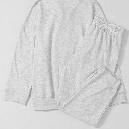 Trendy Gray Half-Zip Lounge Set with Stylish High-Waisted Pants